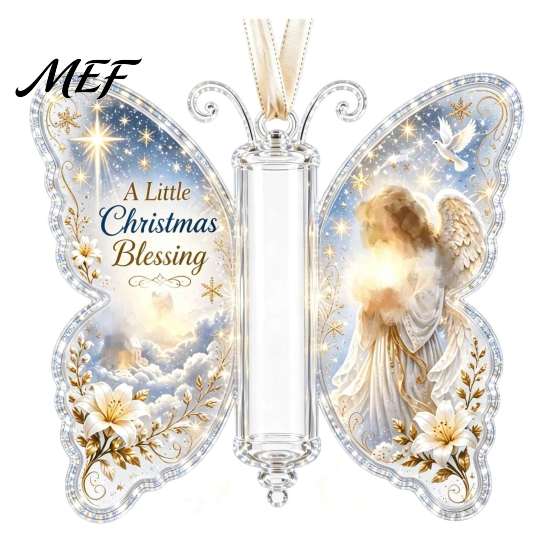 Christmas Tree Hanging Decor Cash Gift Ornament, Acrylic Butterfly Money Holder with Built?in Ornament for Clear Compartment, Holiday Tree,