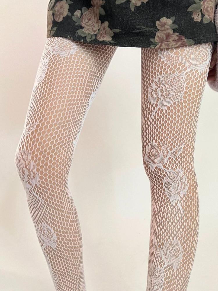 Весенне-осенний дизайн Женские сексуальные чулки-сетка Нейлоновые колготки с кружевом в виде розы Прохладные ажурные колготки-сетка анти-зацеп
