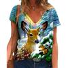 Трендовая женская повседневная футболка с V-образным вырезом, свободный топ с короткими рукавами, цифровая 3D-печатная футболка