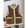 Двухсторонний жилет женский винтажный жилет из овчины двусторонний жилет осень-зима коричневый жилет