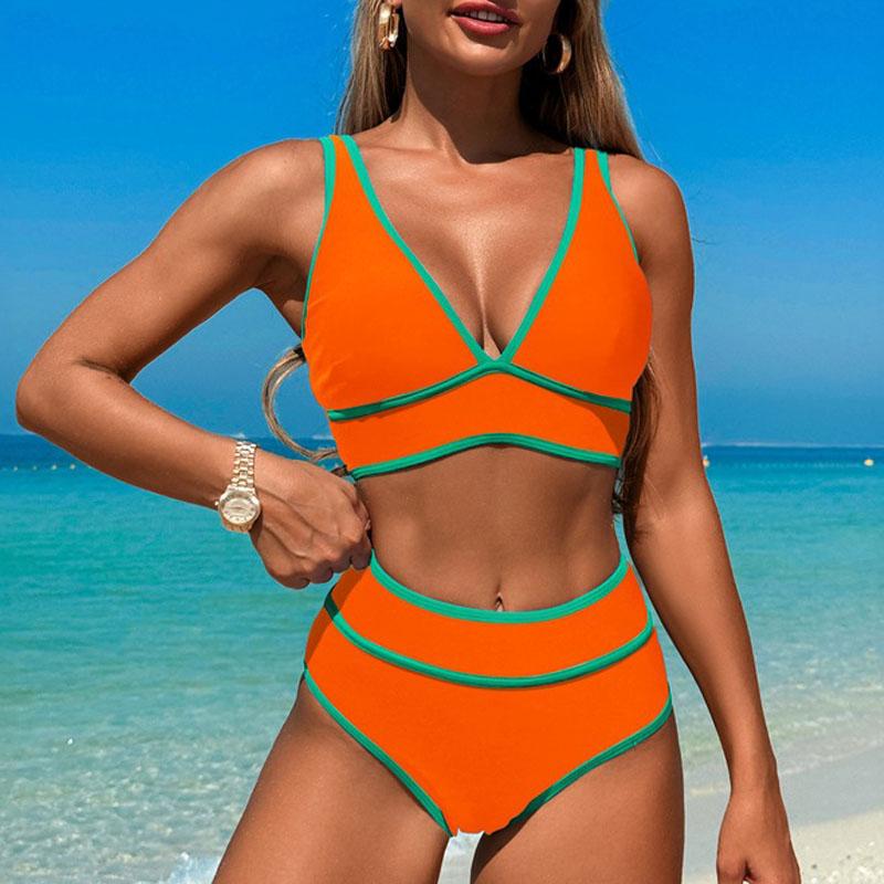 Новые бикини контрастного цвета Bkinis женские купальники пляжная одежда Push Up из двух частей купальный костюм