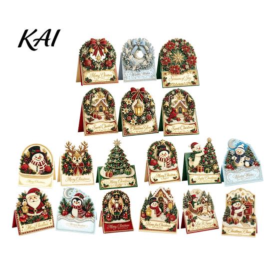 Faux Pearl Art Christmas Card Kit DIY Kit, 3D Pop-Up Snowman Blessing Cards for Friends Santa Elk Wreath Card, Handmade Xmas Family And Projects
