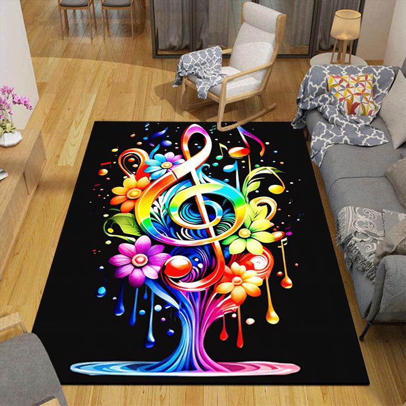 1pc Flowers and musical notes Print, Design Indoor Area Rug, Soft, Anti-Slip, and Durable Gaming Room Decor for Bedroom, Living Room, and Ex