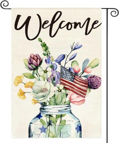 Summer 4Th of July Garden ag 12X18 Double Sided Outside, Patriotic Mason Jar F CP