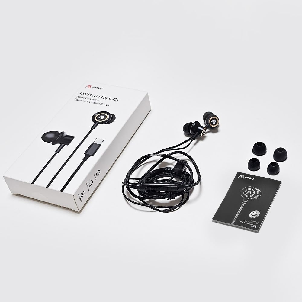 Игровые проводные наушники ATWO AW111C с USB-C и титановым драйвером, внутриканальные, совместимые с Hi-Res Audio, с глубоким басом – Совместимы с Android, ПК и Switch