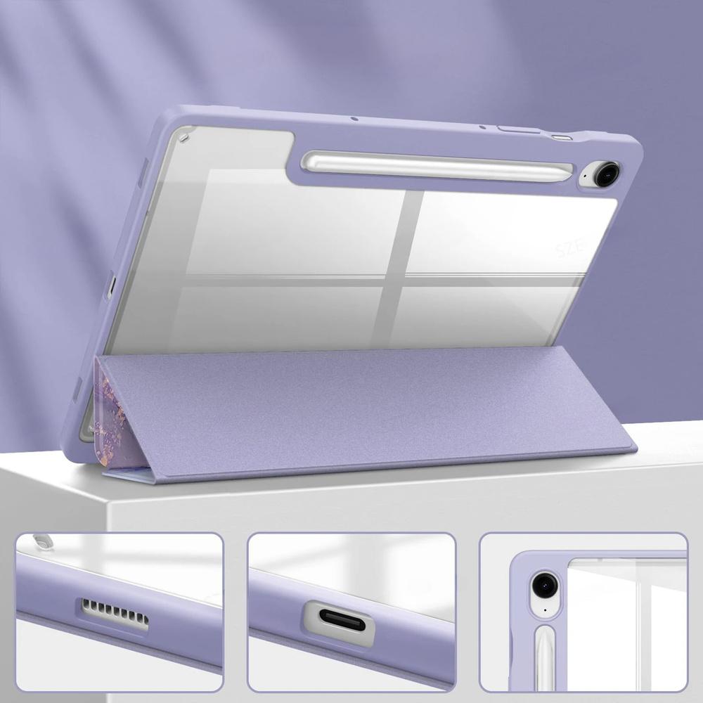 Case for Samsung Galaxy Tab S10 Lite / S10 FE / S9 FE, Smartcase Hybrid, with stylus holder, Marble purple