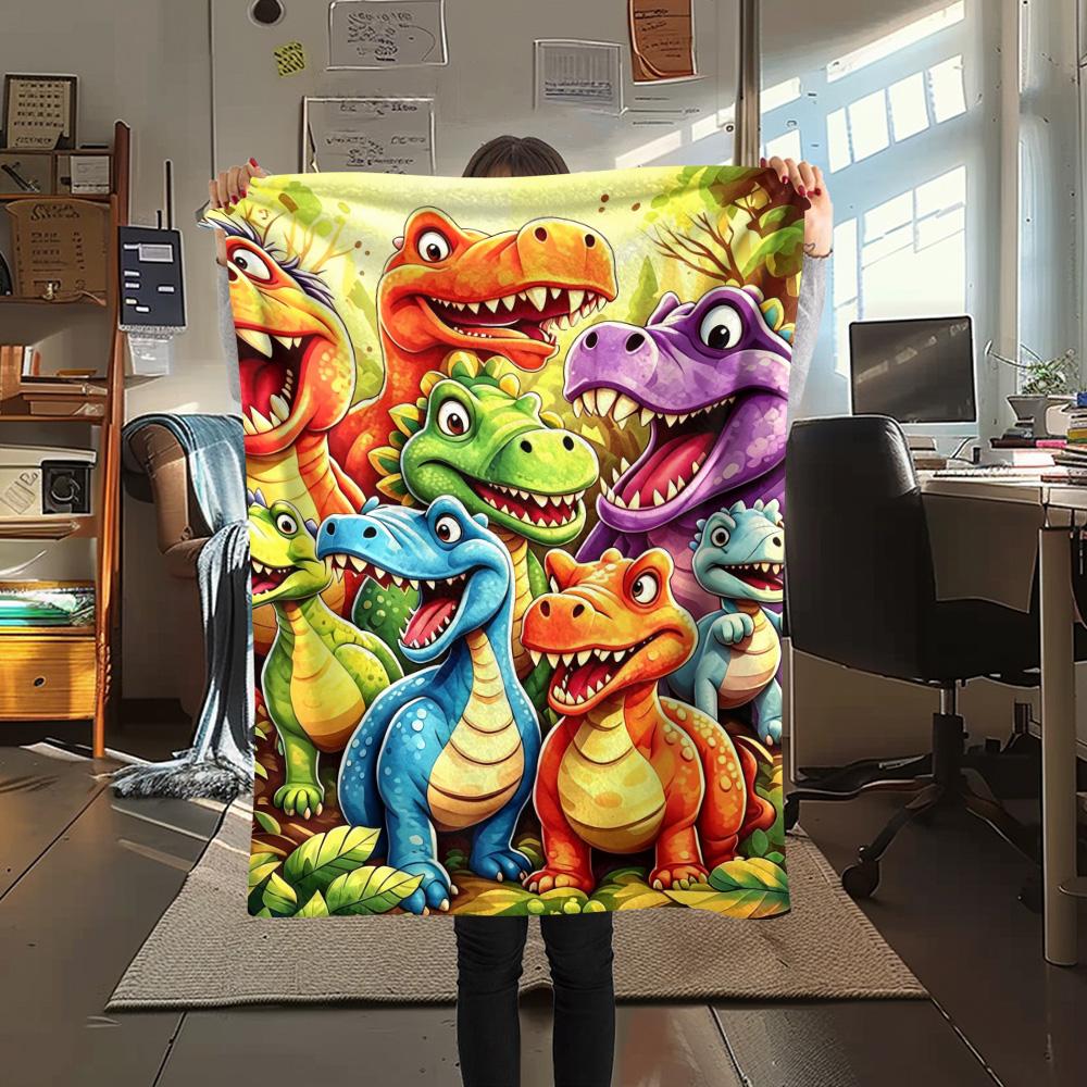 Colorful Cartoon Dinosaur Jungle Flannel Blanket Cute T-Rex Animal Print Throw Blanket Kids Bedroom Warm Sofa Cover Mat