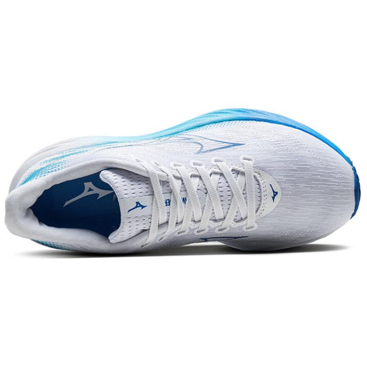 Mizuno Wave Rider 28 Comfortable Durable Breathable Low Top Running Shoes Unisex Sneaker White Blue J1GC2403-21