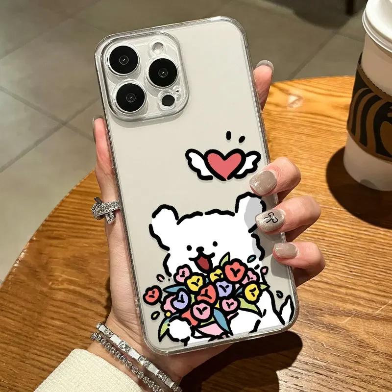 Милая мультяшная пара собак с букетом, принт, чехол для телефона для iPhone 17 16 15 14 13 12 11 16E Серии Pro Max Plus