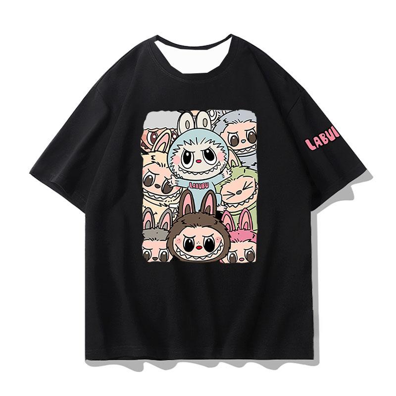 Футболка с принтом Лабубу с коротким рукавом Мужская Летняя Мультяшная Периферийная Одежда Модная Футболка Повседневный Топ