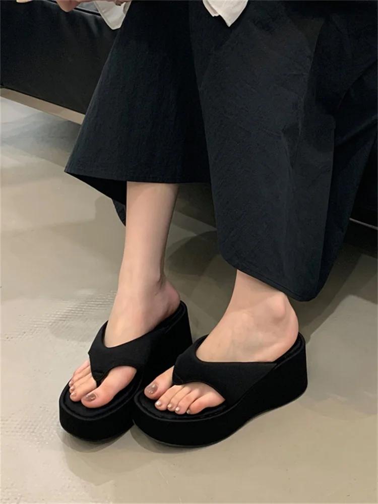 Мода Eilyken Летняя Мода Клипса на Палец Леопардовый Принт Платформа Танкетка Женские Шлепанцы Массивный Каблук ШЛЕПАНЦЫ Обувь Zapatos De Mujer