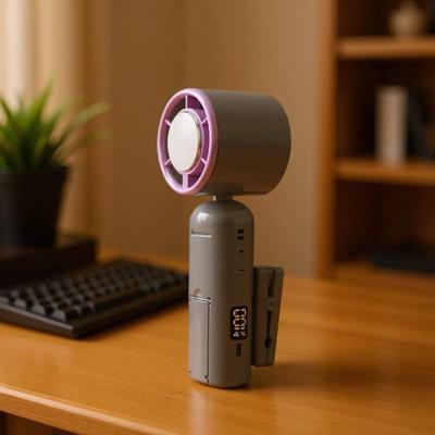 Перезаряжаемый складной ручной вентилятор с Power Bank и трехцветной регулировкой яркости