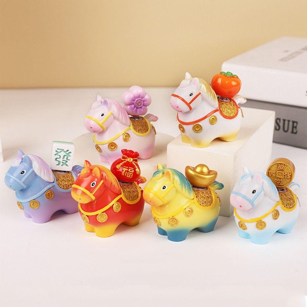 Kawaii Resin Cartoon Horse Statue Handcrafted Zodiac Horse Figurines Home Decoration