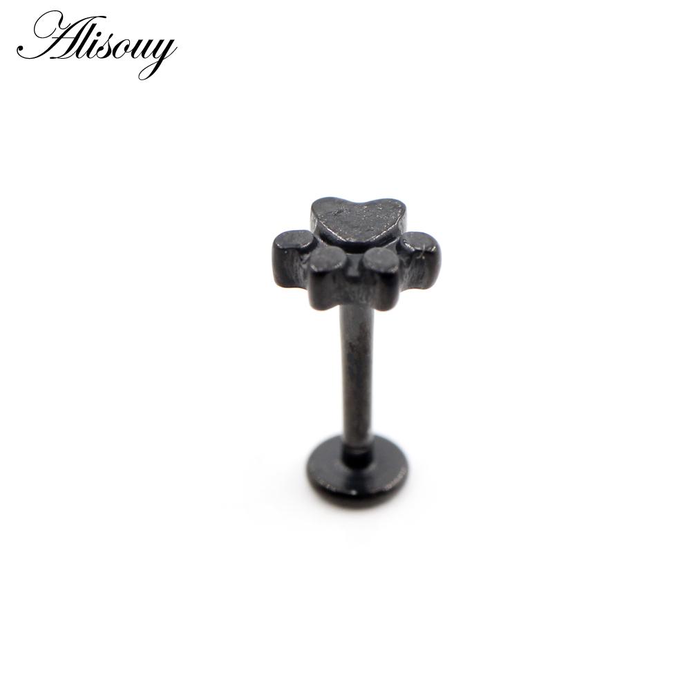 Alisouy 1PC Нержавеющая сталь Собака Следы Лист 16G Tragus Helix Bar Лабрет Губное кольцо Хрящ Ухо Серьги Пирсинг Украшения для тела