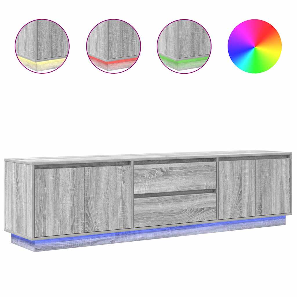 TV Stand with LED Lights Grey Sonoma 193.5x41x50 cm
