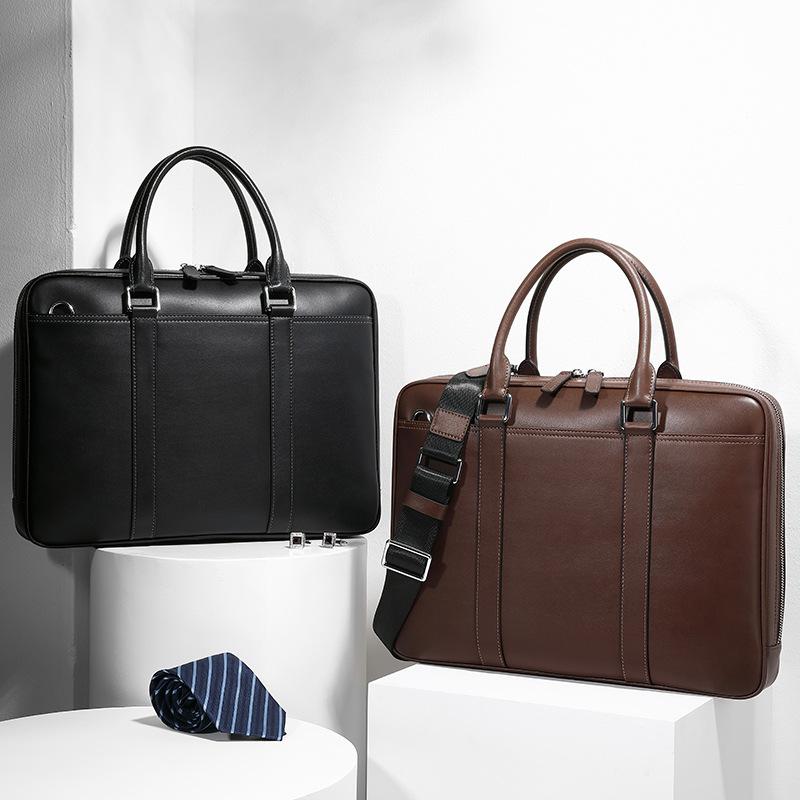 Genuine Leather Men's Business Hand Casual Large Capacity Briefcase Men's Cowhide Simple Shoulder Crossbody Men's Handbag
