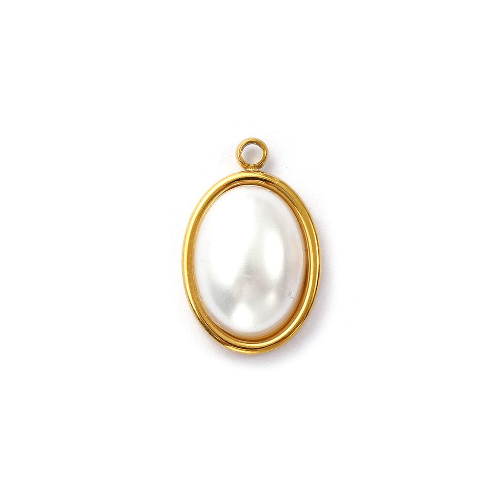 2 PCs 304 Stainless Steel Charms 18K Gold Plated White Acrylic Imitation Pearl Pendants For DIY Jewelry Making Necklace Findings