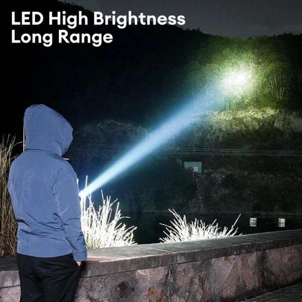 Мощный лазерный светодиодный фонарь 7000 лм, портативный телескопический фонарик с зумом, встроенная аккумуляторная батарея, фонарь для походов, кемпинга, рыбалки