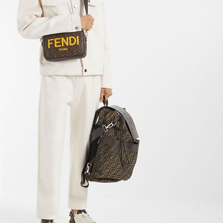 Fendi Сумка через плечо с монограммой FF из кожи и полиэстера Мужские сумки Коричневый 7M0286-AJJ4-F1HR8