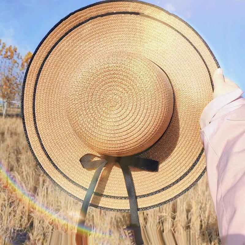 Летняя пляжная соломенная шляпа с бантом для женщин с большими полями для защиты от солнца, козырьковая шляпа для отдыха