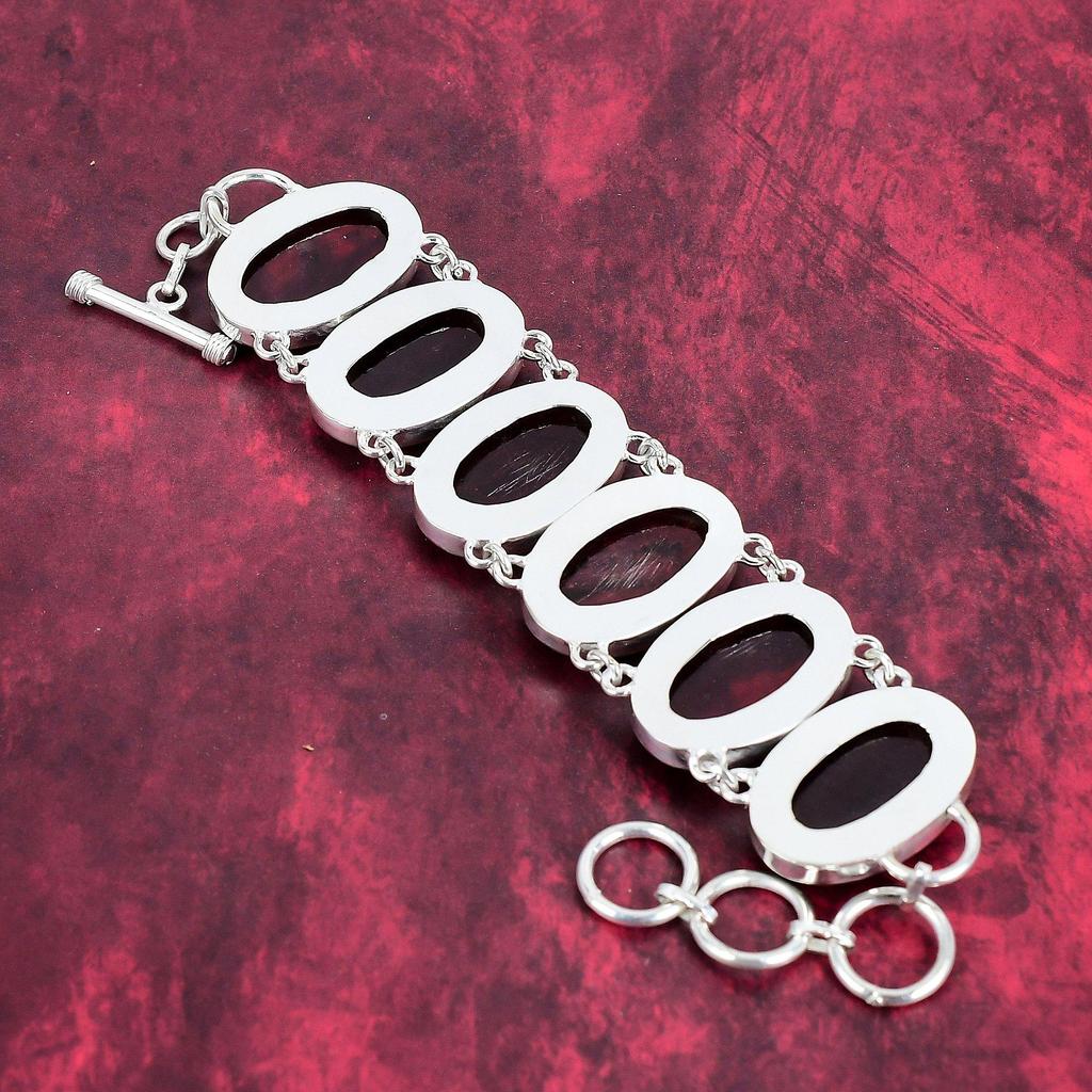 Red Flash Лабрадорит Драгоценный камень 925 Твердый браслет из стерлингового серебра, ювелирные изделия ручной работы, регулируемый браслет-цепочка Удивительный ювелирный подарок для нее