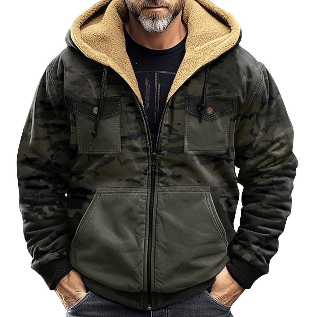 Men's Winter Camouflage Print Jacket Men's Casual Trend Zipper Hooded Jacket