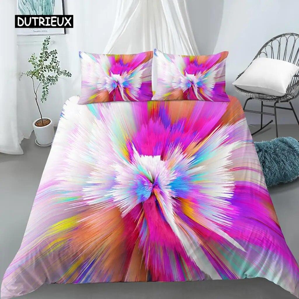 3D Tie Dye King Queen Пододеяльник Красочные всплески чернил Стиль Постельное белье для детей Подростки Взрослые Современное искусство Полиэстер Пододеяльник комплект из трех предметов