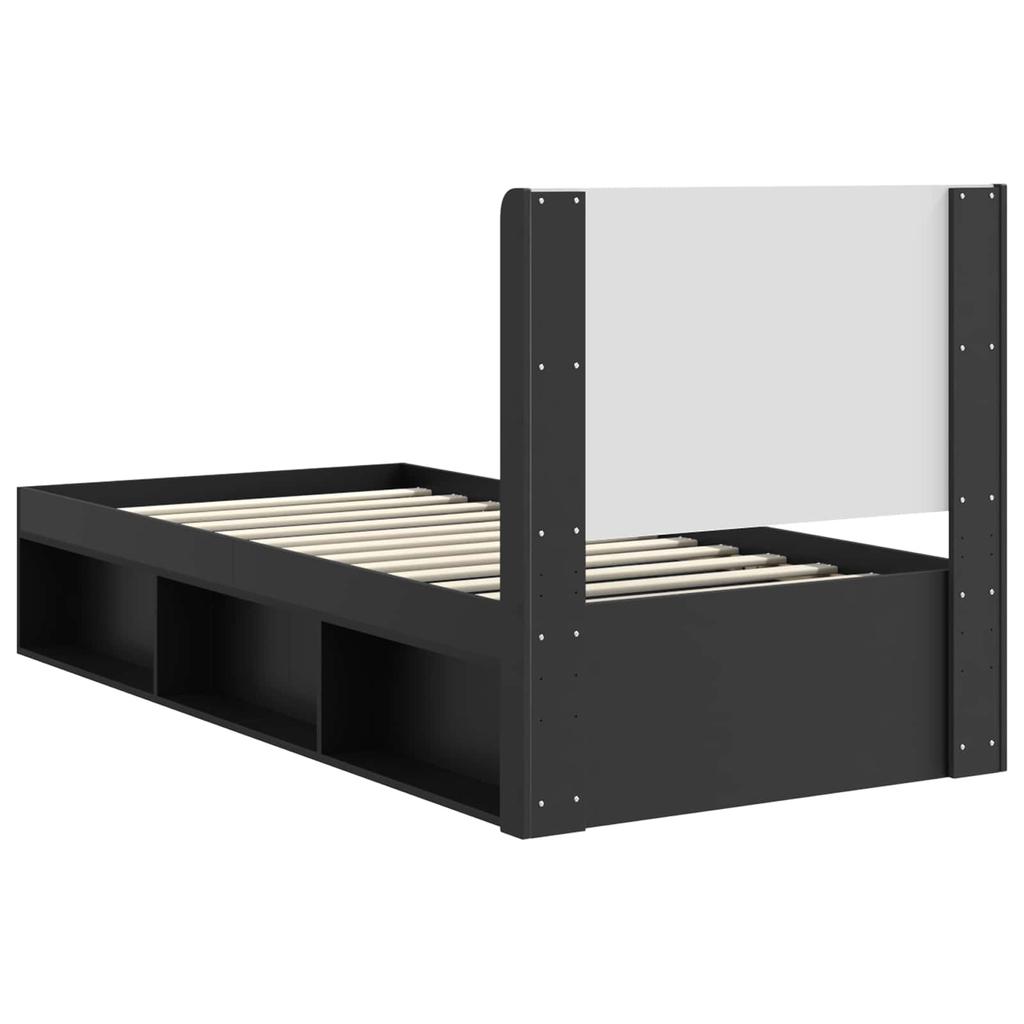 Bed Frame with Storage Space and Headboard Black 90 x 200 cm
