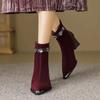 Мода 2025 Ручная работа Бренд Натуральная кожа Новые женские ботильоны Острый носок Однотонные Туфли на среднем каблуке Элегантные ботинки