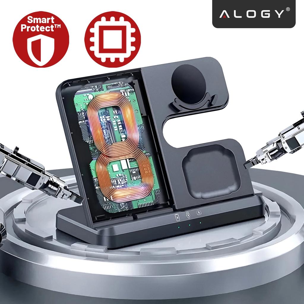 3-in-1 Qi 3.0 Wireless Inductive Charger Fast for Samsung S22 S23 S24 S25 Galaxy Watch Buds Station Black
