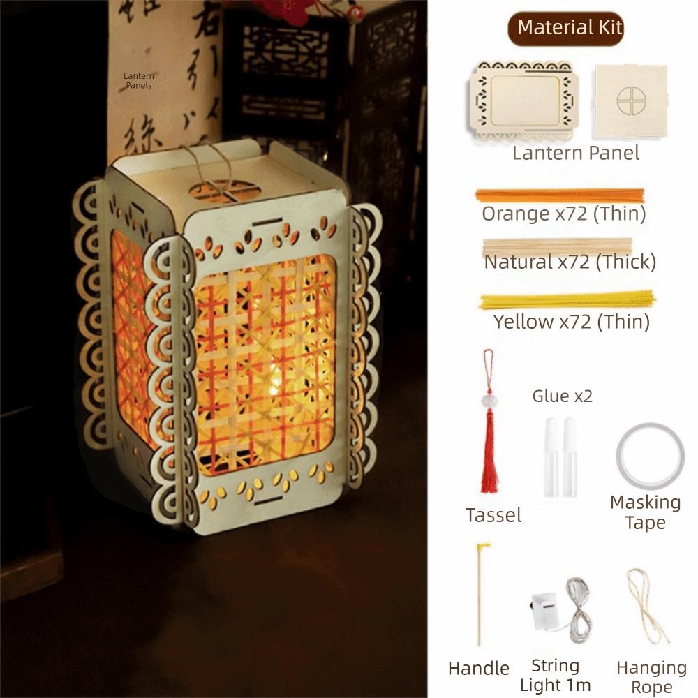 Chinese Style Mid-Autumn Festival Lantern Handheld with Led Light Bamboo Woven Lantern DIY Material Kit Portable Moon Lantern