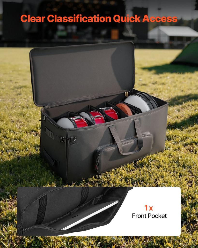 Electronic Drum Kit Bag, 600D, Padded Drum Bag with Wheels, Large 920 x 420 x 410 mm Interior, Lightweight Travel Case with Detachable Dividers, and