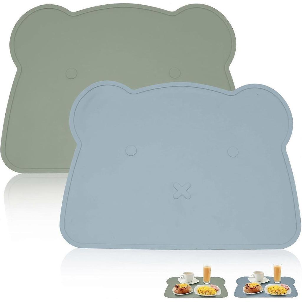 Set of 2 Children's Placemats - Silicone - BPA-free - Stain-resistant - Washable - For Children and Toddlers (blue + Green)