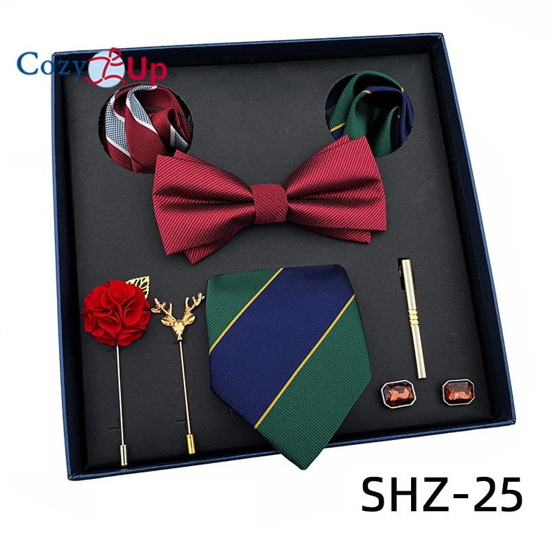 7 шт. классический мужской галстук в полоску с узором пейсли для мужчин, нагрудный квадратный галстук-бабочка, брошь-манжета, подарочная коробка на день отца
