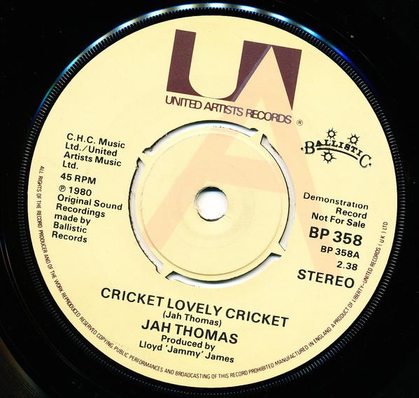 7-дюймовая пластинка JAH THOMAS Cricket Lovely Cricket BP358PROMO United Artists 1980 Великобритания Регги Ска Даб Б/у