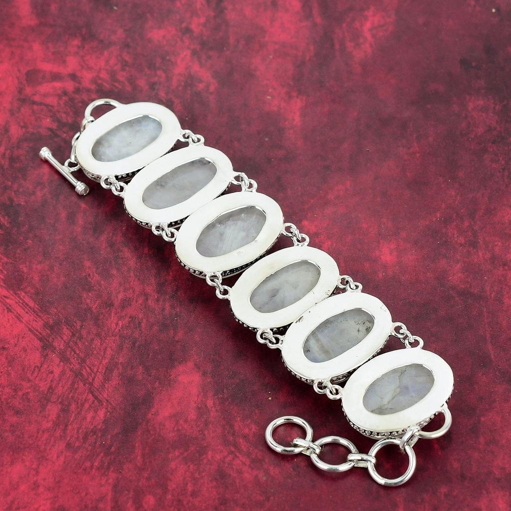 Ювелирные изделия-браслет ручной работы с радужным лунным камнем, Ювелирные изделия из стерлингового серебра 925 пробы для нее, Ювелирные изделия из лунного камня, регулируемый браслет для нее