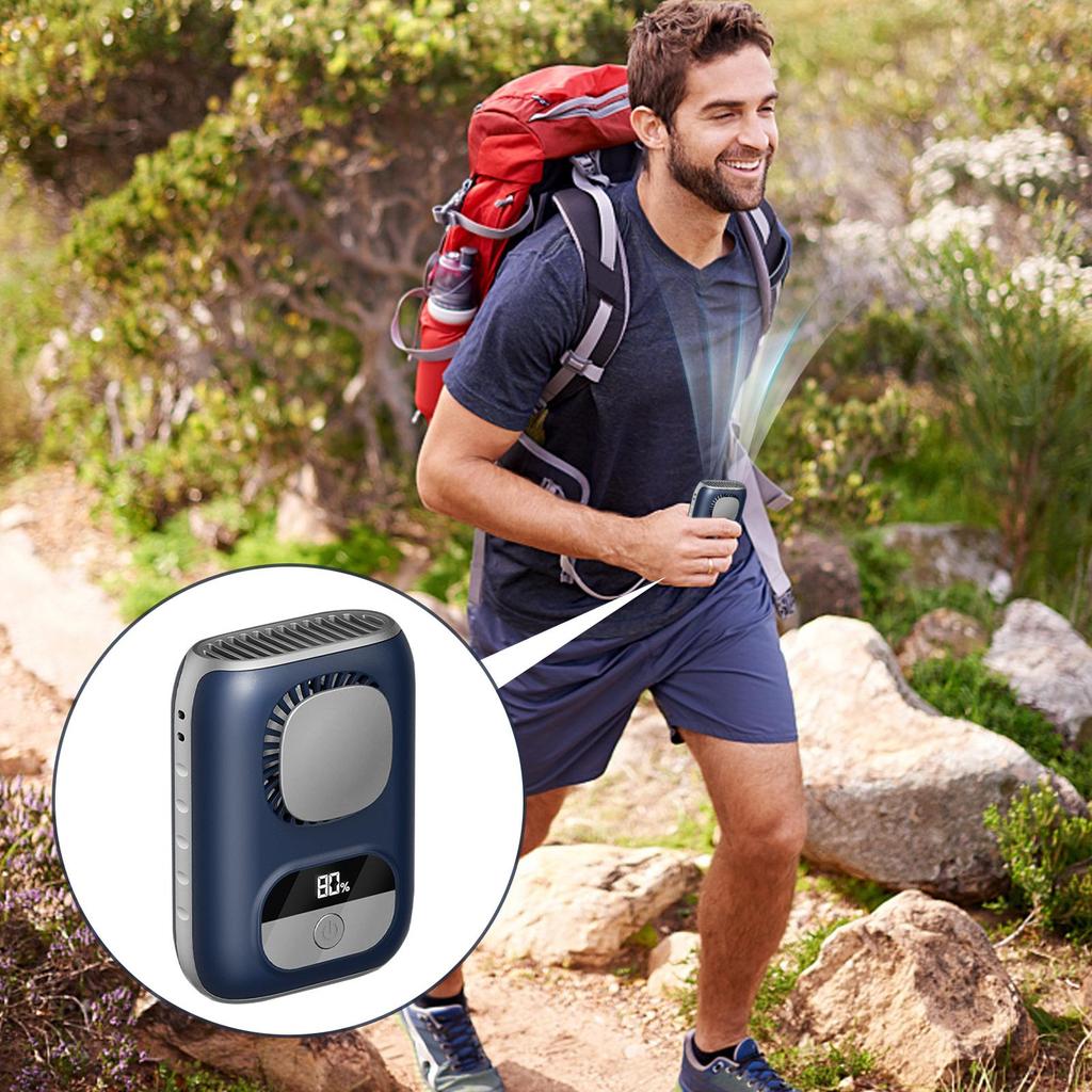 3CM Thin Tiny Portable Waist Fan 4000mAh Clip On Personal Neck Fan LED 12H Working 5 Speeds 10500RPM Strong Airflow with Lanyard