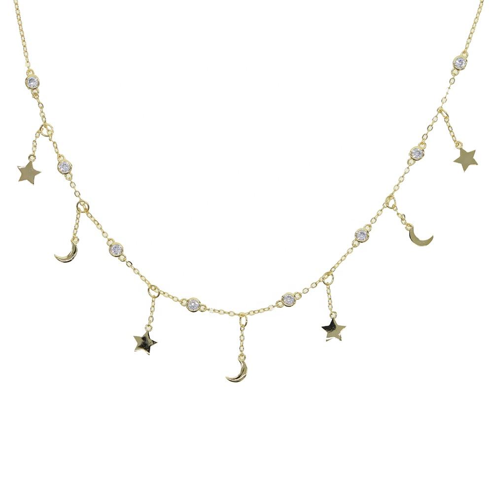 2023 Christmas Gift Moon Star Charm Tassel Choker Necklace for Women Jewelry