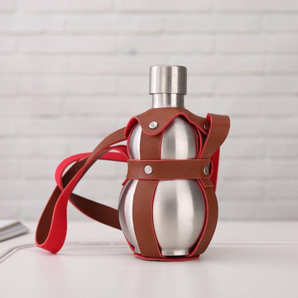 Большая тыква из нержавеющей стали, фляжка для спирта, кожаная кобура, большая вместимость, портативная для путешествий