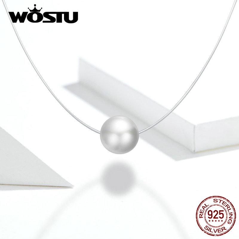 WOSTU 925 sterling Silver Link Chain Natural Pearl Necklace For Women Wedding Party Jewelry CQN372Gift