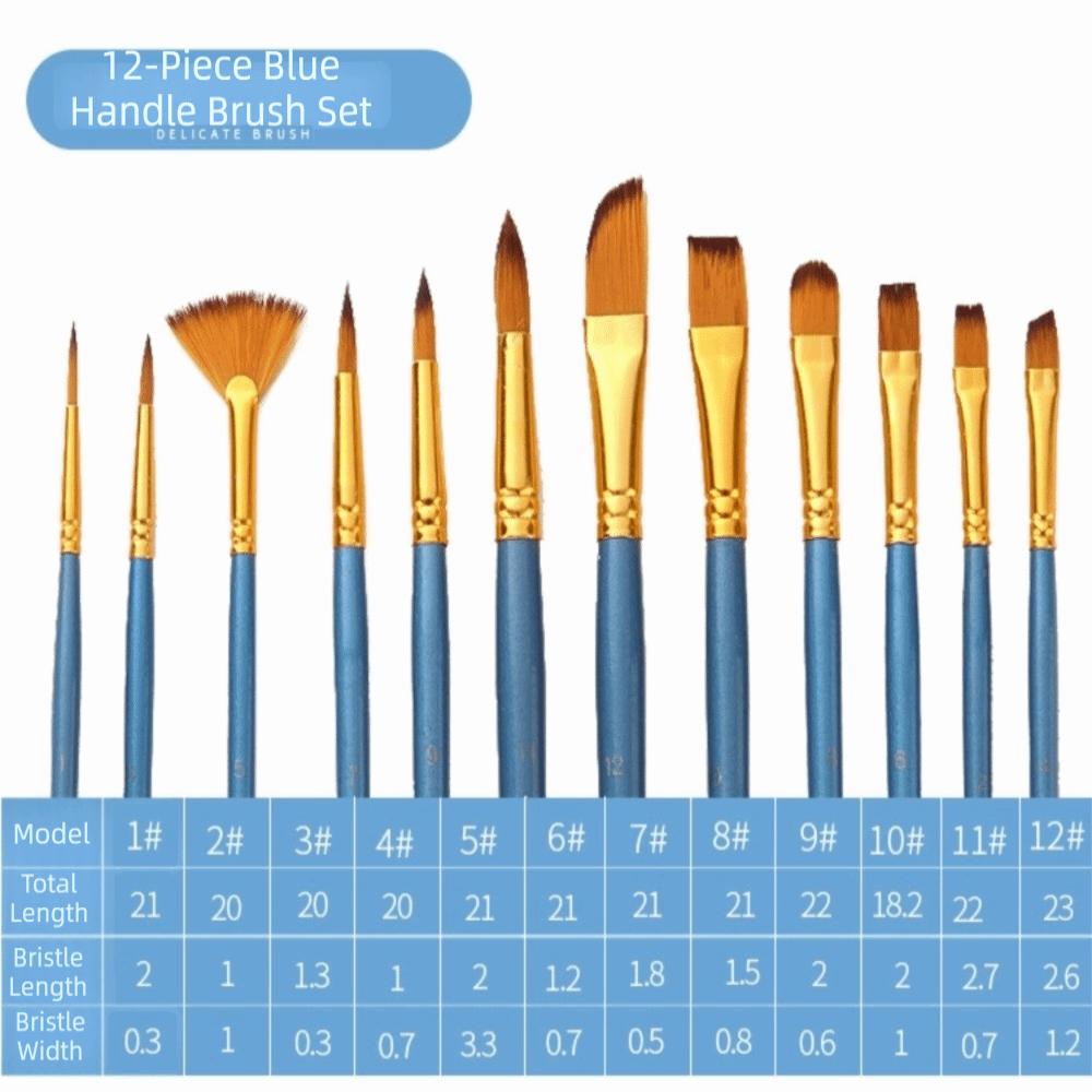 12PCS Nylon Bristle Nylon Paint Brush Set Triple Color Rods Line Detail Brushes Fine Line Drawing