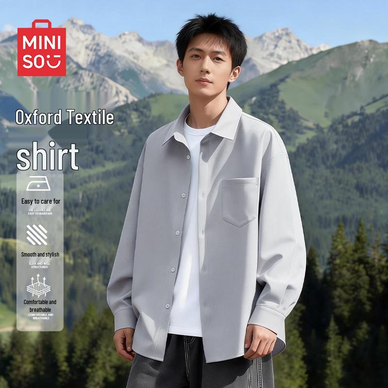 MINISO Мужская оксфордская рубашка с длинным рукавом