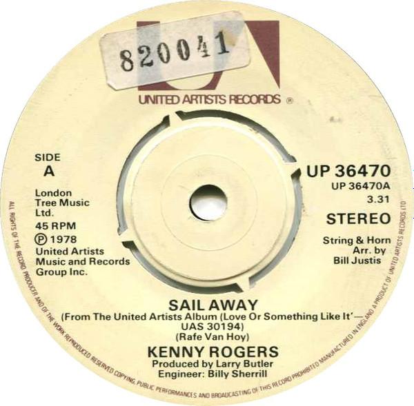 7-дюймовая пластинка KENNY ROGERS - Sail Away UP36470 United Artists 1978 UK Rock Б/у