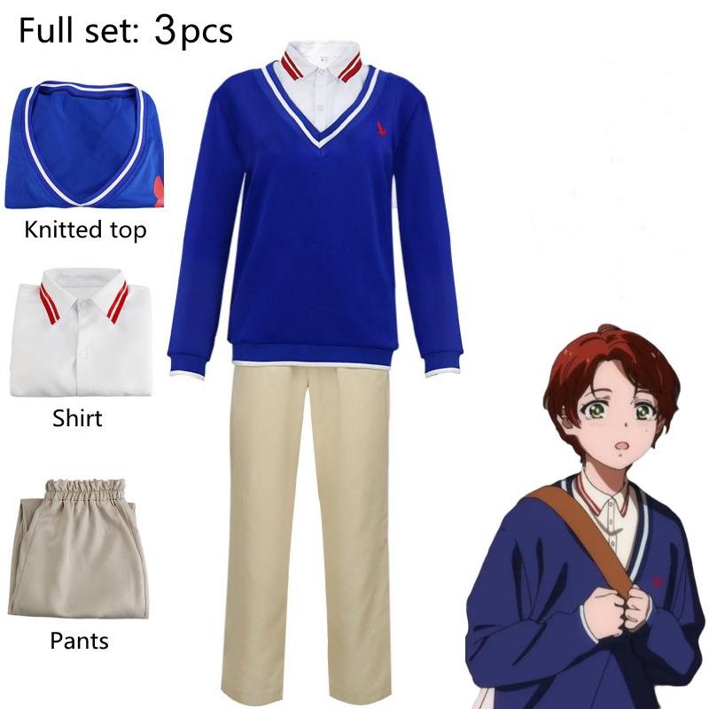 Костюм для косплея аниме WONDER EGG PRIORITY Sawaki Momoe, униформа, кампусный стиль, синий вязаный топ