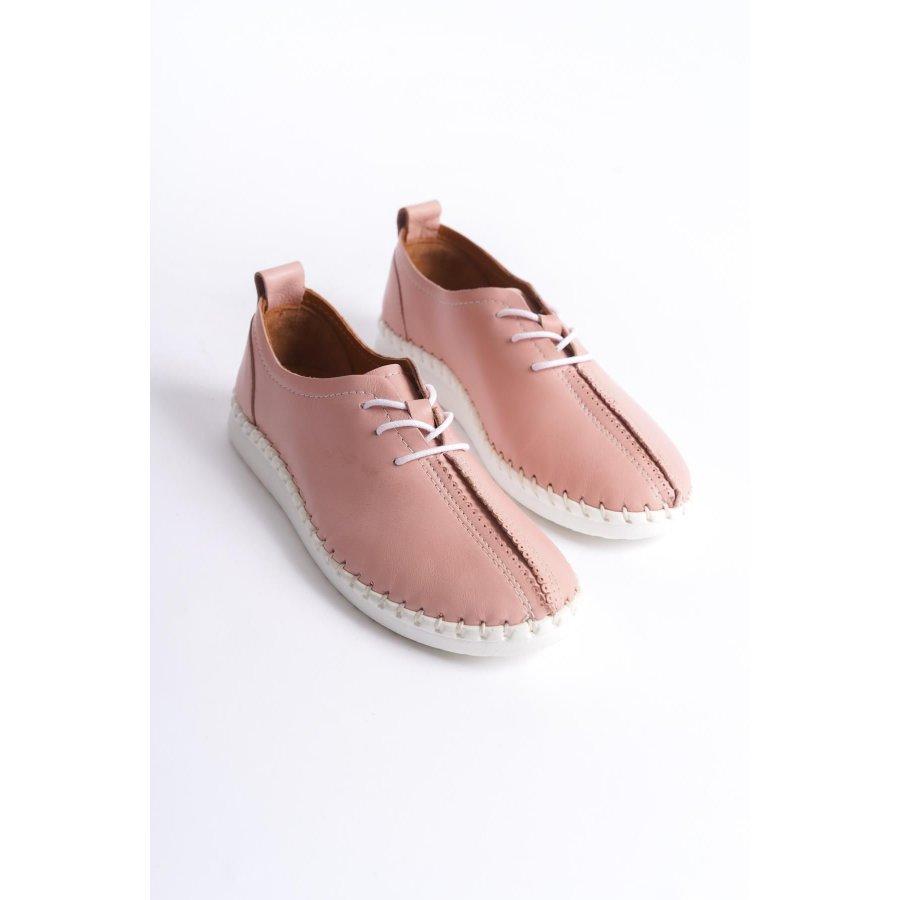 Женские повседневные туфли из натуральной кожи с круглым носком и шнуровкой на плоской подошве