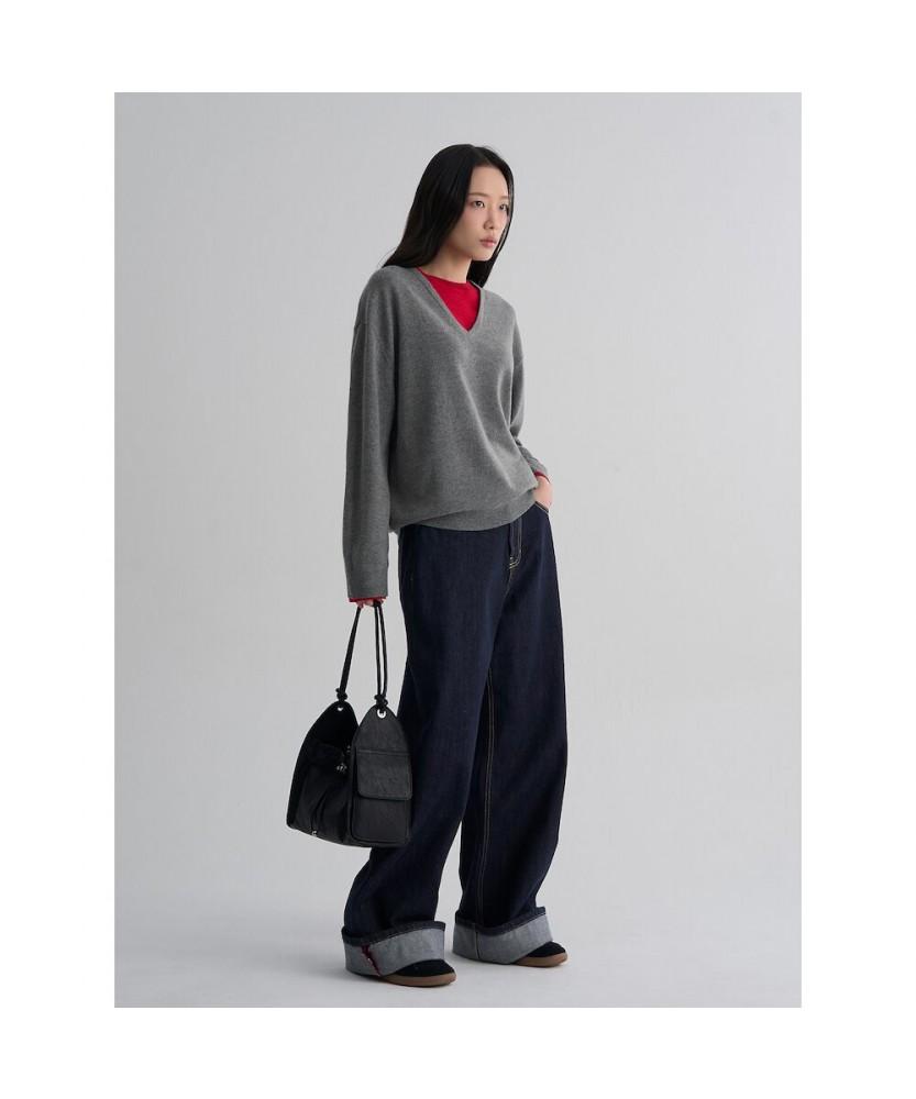 8SECONDS V-Neck Contrast Pullover Ash