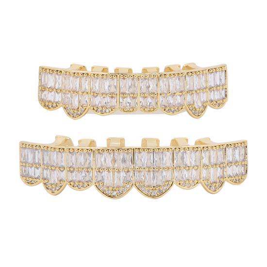 Позолоченный латунный набор вставных зубов для Хэллоуина, украшение для зубов (Золото )