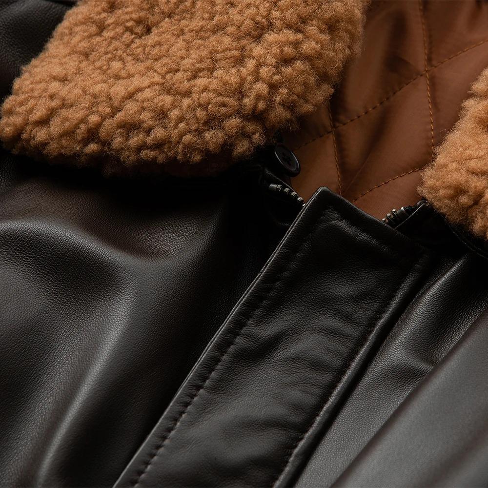 Genuine Leather Jacket Men Flight Jackets 100% Soft Thin Sheepskin Natural Fur Collar Aviator Clothing For Autumn