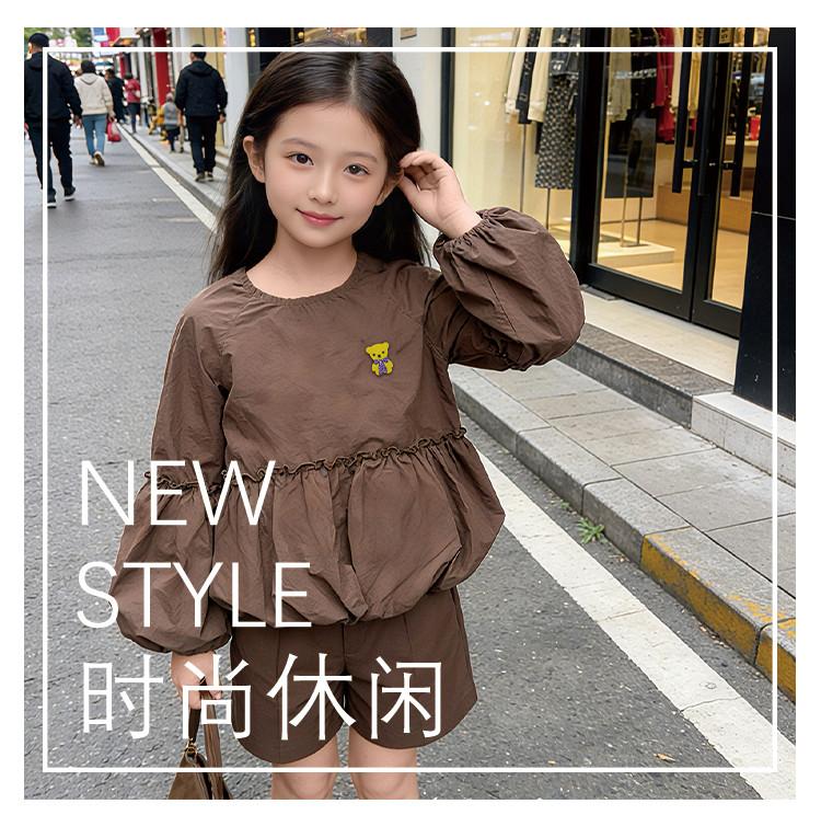 Girl's flower bud sleeve shirt for spring and autumn, loose round neck top for adults