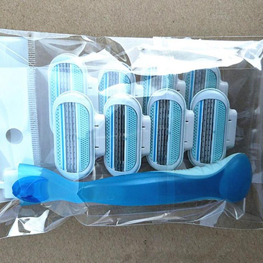 8 шт. женские лезвия для безопасной бритвы, красивое бритье для женщин, 3-слойное лезвие, сменная головка для бритвы с 1 шт. держателем